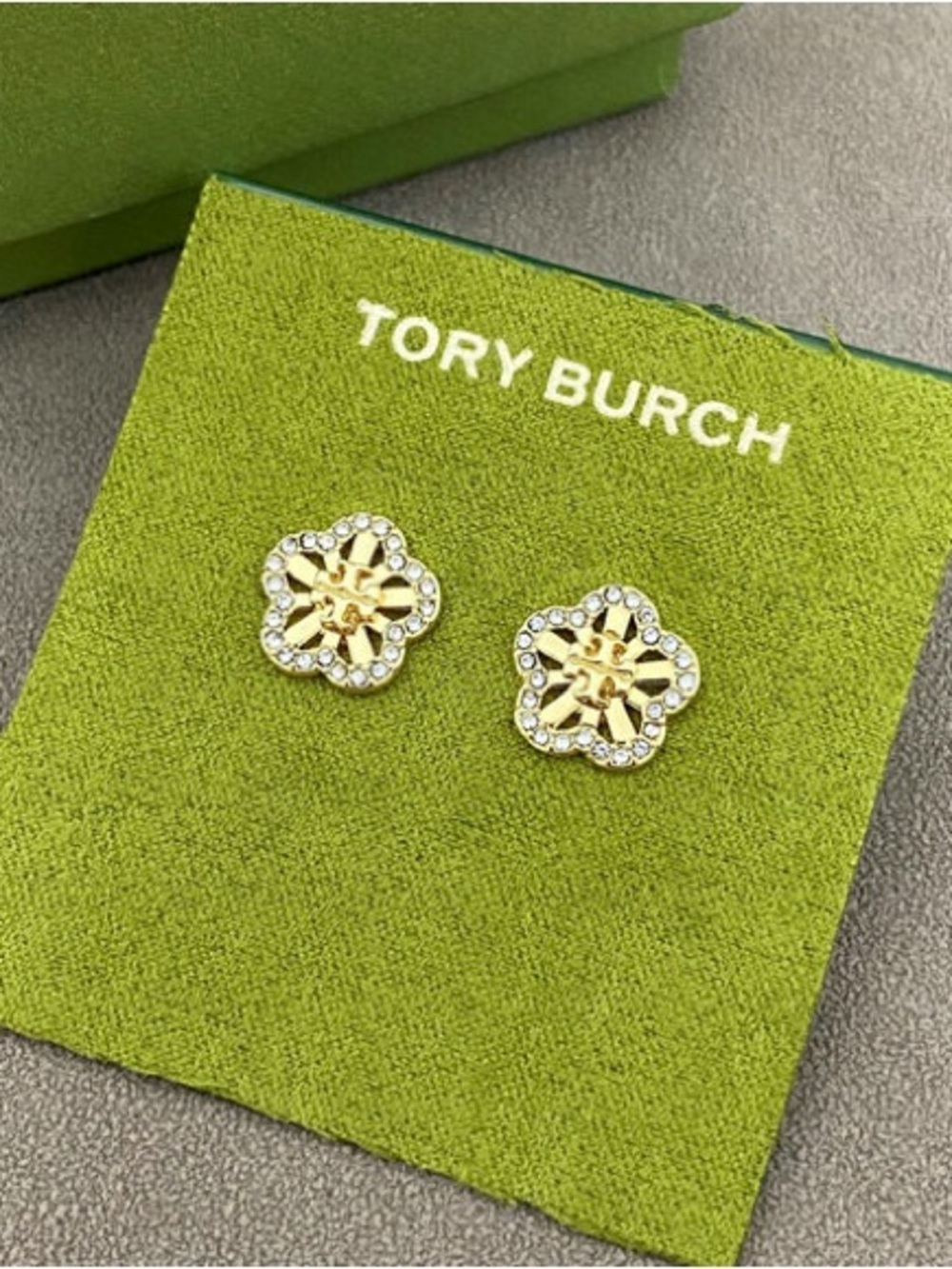 Tory Burch Gold-tone Crystal Flower Logo Stud Earrings
